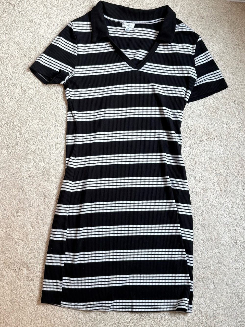 Nordstrom: Love, Fire. Black & White Striped Ribbed Polo-Neck Ribbed Dress